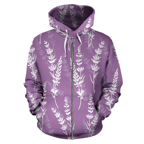 Lavender Flowers Purple Pattern Zip Up Hoodie