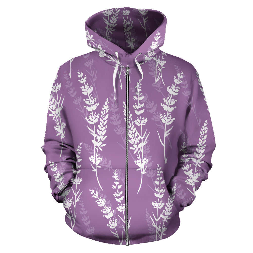 Lavender Flowers Purple Pattern Zip Up Hoodie