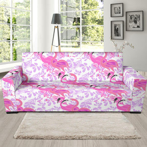 Pink Flamingo Flower Pattern Sofa Slipcover