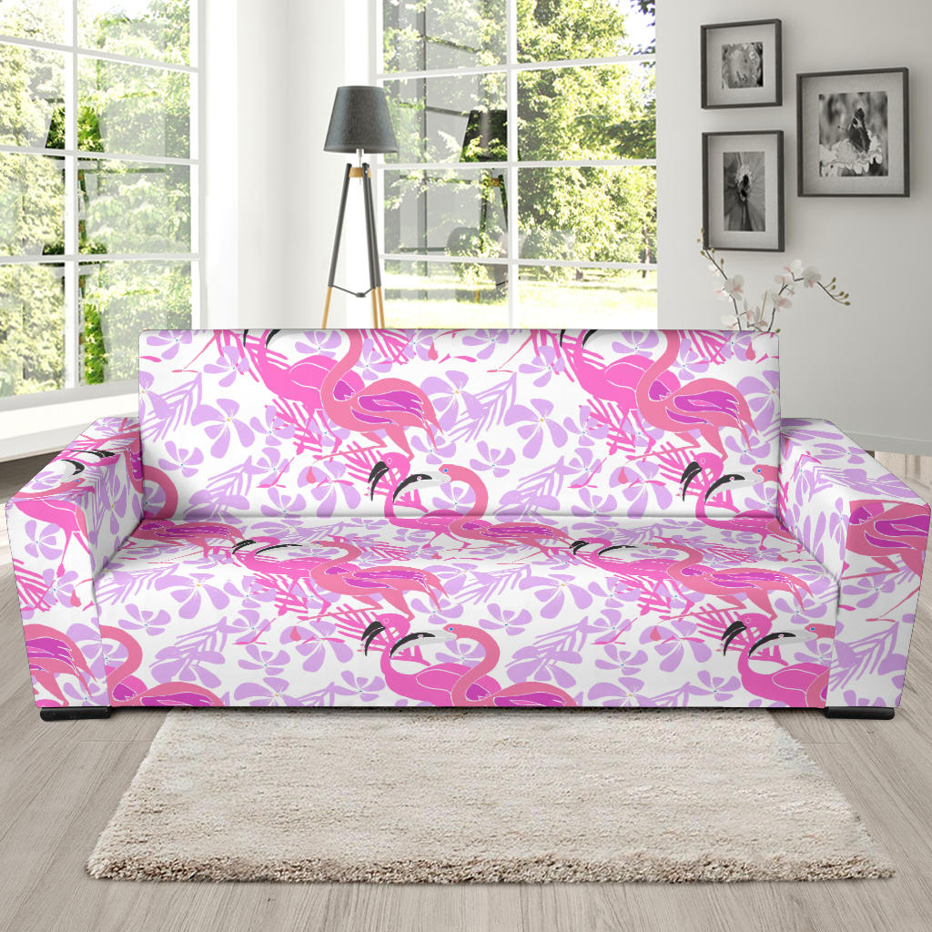 Pink Flamingo Flower Pattern Sofa Slipcover