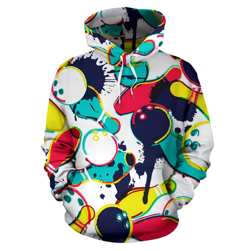 Watercolor Bowling Ball Pins Men Women Pullover Hoodie