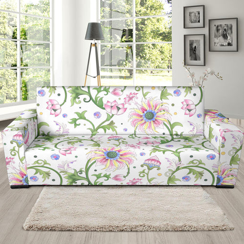 Beautiful Pink Lotus Waterlily Leaves Pattern Sofa Slipcover