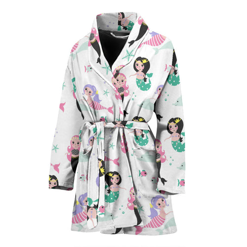 Cute Mermaid Dolphin Fish Starfish Pattern Women'S Bathrobe