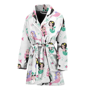Cute Mermaid Dolphin Fish Starfish Pattern Women'S Bathrobe