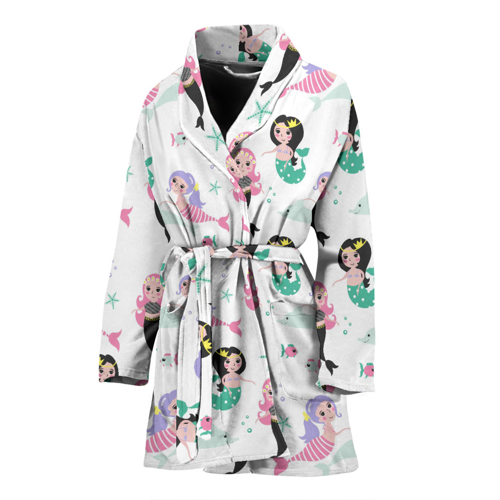 Cute Mermaid Dolphin Fish Starfish Pattern Women'S Bathrobe