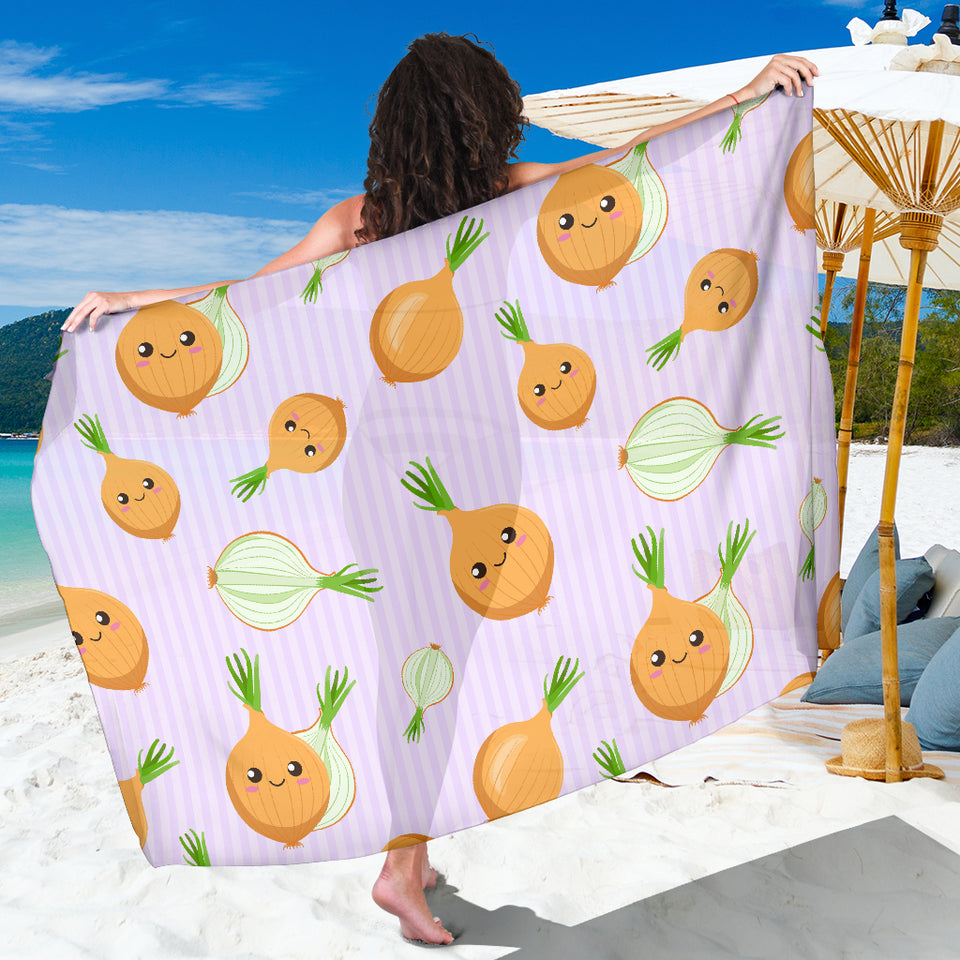 Cute Onions Smiling Faces Purple Background Sarong