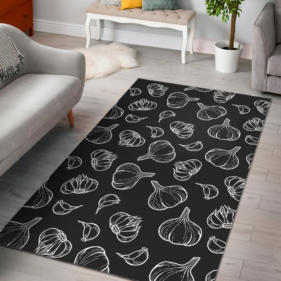 Garlic Pattern Black Background Area Rug
