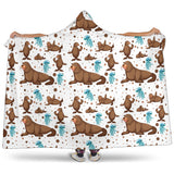 Sea Lion Seals Jellyfish Pattern Hooded Blanket