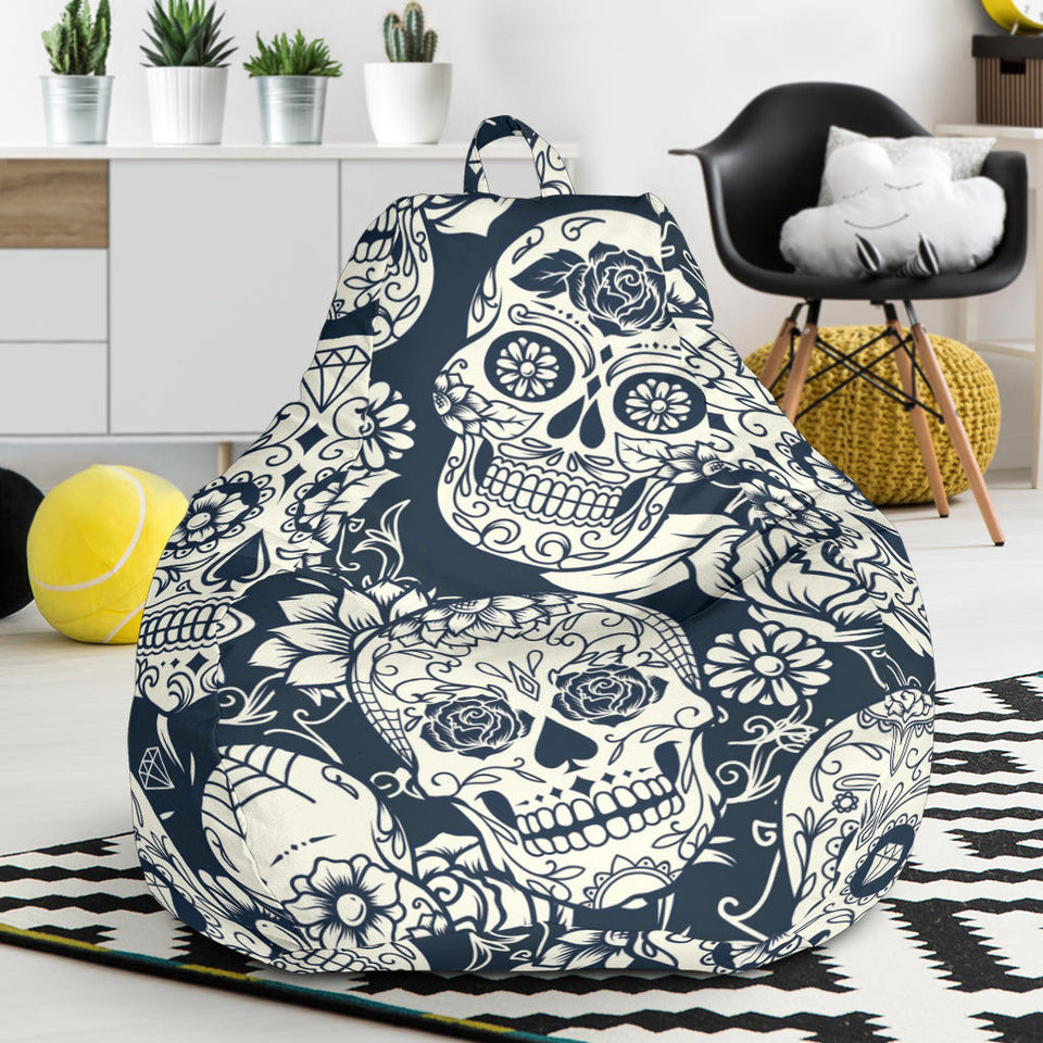 Sugar Skull Black White Pattern Bean Bag Cover