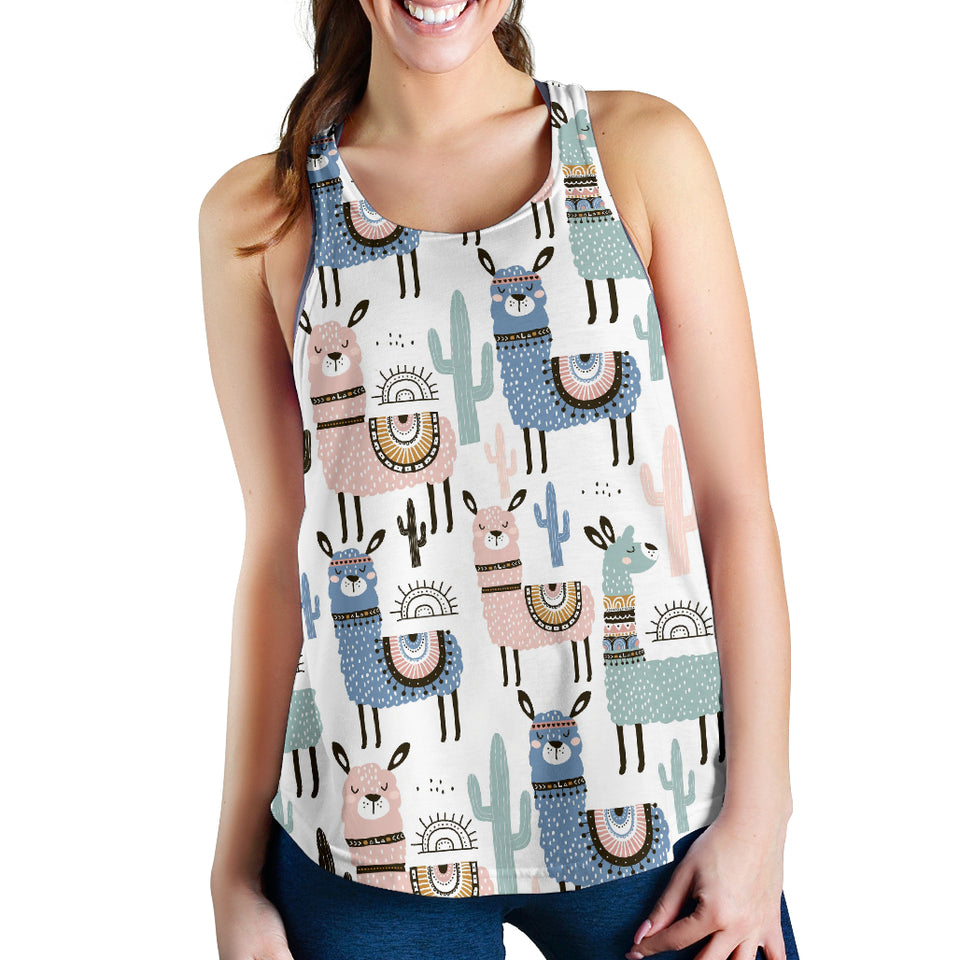 lama Alpaca cactus hand drawn pattern Women Racerback Tank Top
