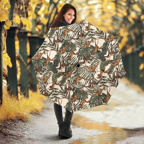 Monkey Tropical Leaves Background Umbrella