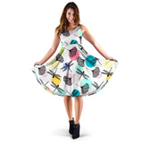Dragonflies Ginkgo Leaves Pattern Sleeveless Midi Dress