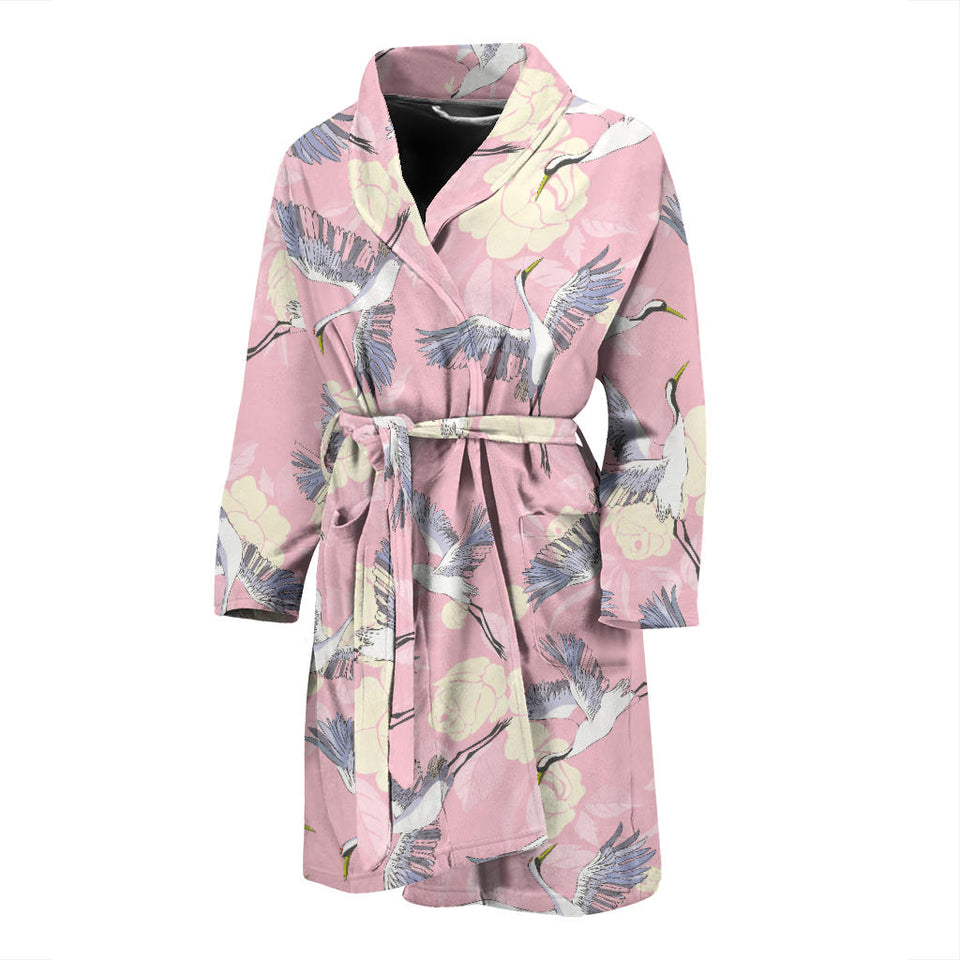 Japanese Crane Rose Pattern Men'S Bathrobe