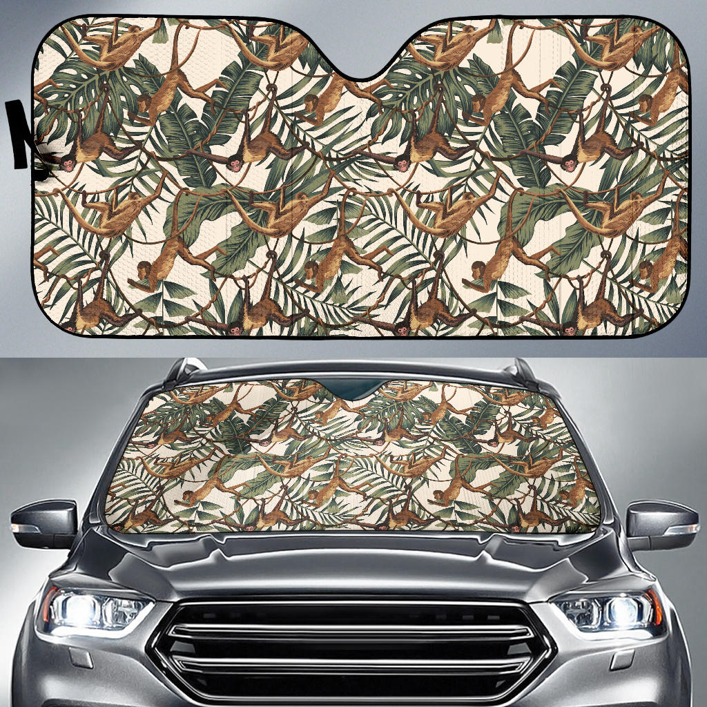 Monkey Tropical Leaves Background Car Sun Shade