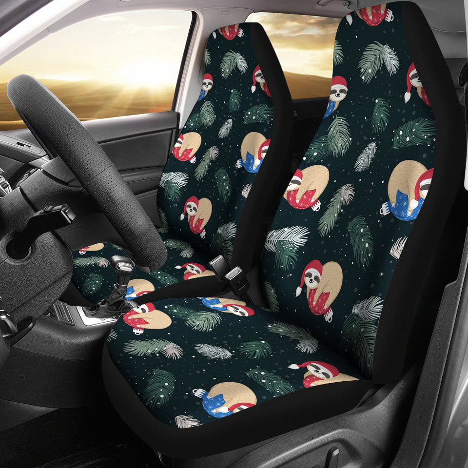 Cute Sloths Sleeping Christmas Ball Santa Hat Pattern  Universal Fit Car Seat Covers