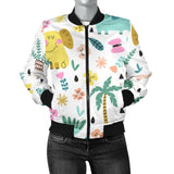 Cute Elephants Palm Tree Flower Butterfly Pattern Women'S Bomber Jacket
