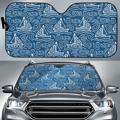 Hand Drawn Sailboat Pattern Car Sun Shade