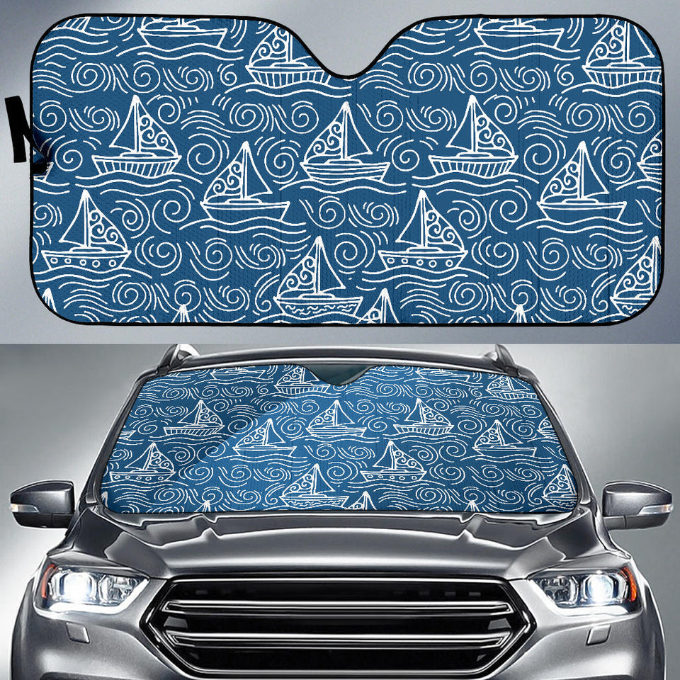 Hand Drawn Sailboat Pattern Car Sun Shade