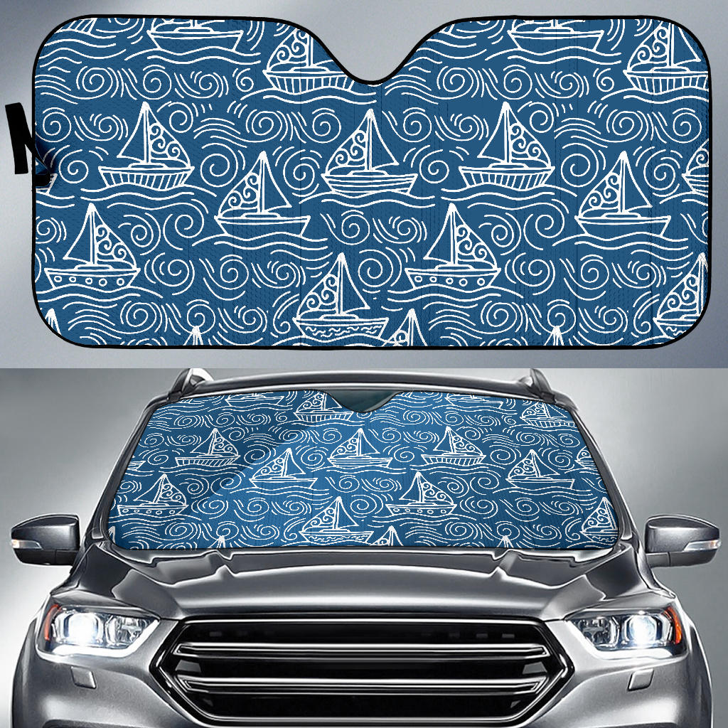 Hand Drawn Sailboat Pattern Car Sun Shade
