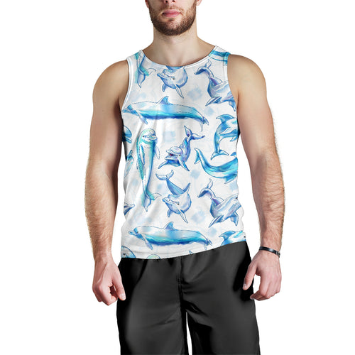 Watercolor dolphin pattern Men Tank Top