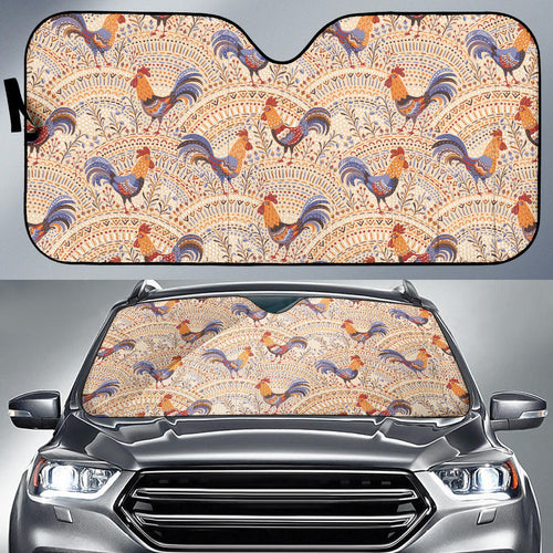 Cute Rooster Chicken Cock Floral Ornament Background Car Sun Shade