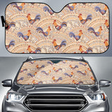 Cute Rooster Chicken Cock Floral Ornament Background Car Sun Shade