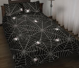 Spider web design pattern Black background white cobweb Quilt Bed Set