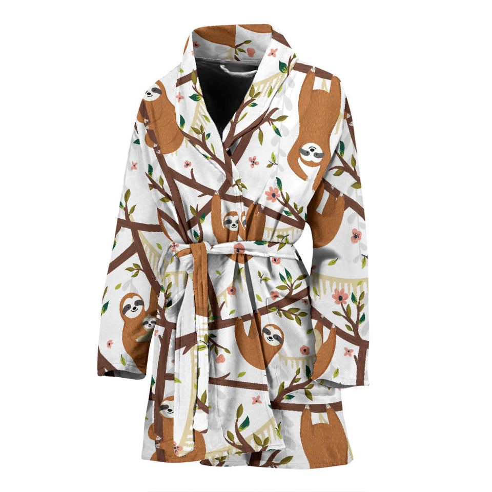 Sloths Hanging On The Tree Pattern Women'S Bathrobe