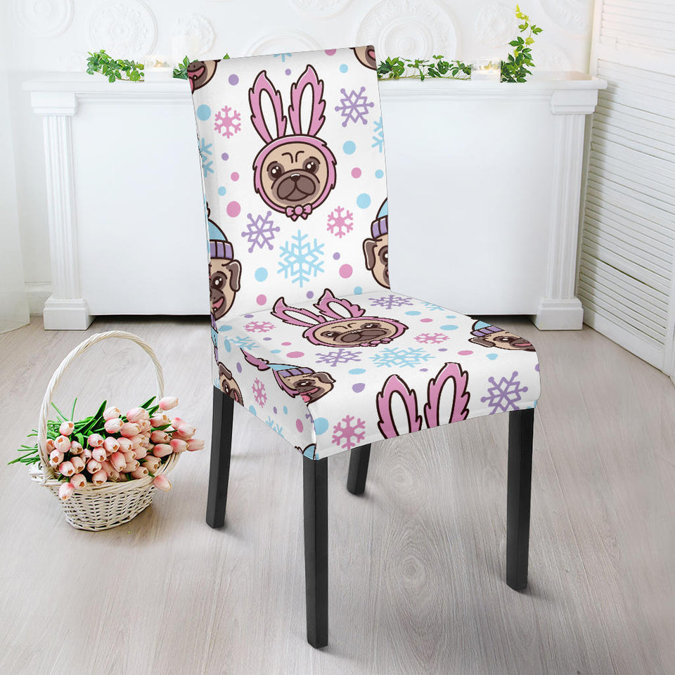 Cute Pug Hat Rabbit Costume Pattern Dining Chair Slipcover