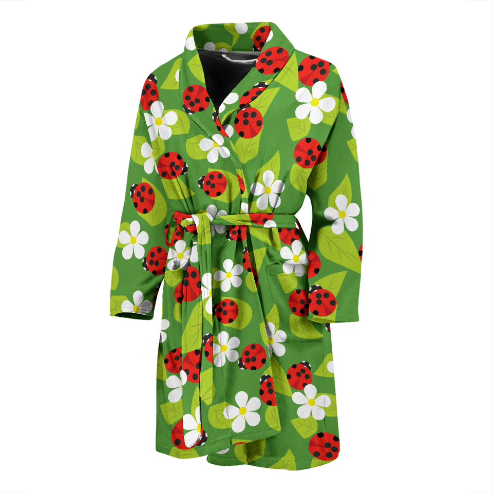 Ladybug Pattern Print Design 01 Men's Bathrobe