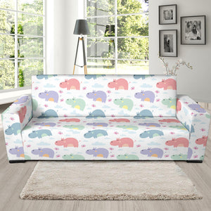 Hippopotamus Pattern Print Design 03 Sofa Slipcover