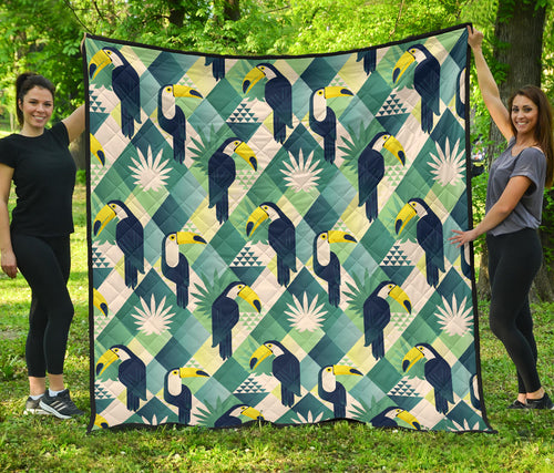 Toucan Tropical Leaves Design Pattern  Premium Quilt