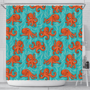 Octopus Turquoise Background Shower Curtain Fulfilled In US