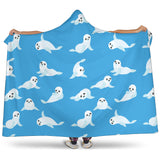 Cute Sea Lion Seal Pattern Background Hooded Blanket