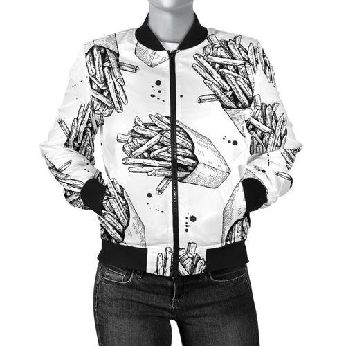 Hand Drawn French Fries Pattern Women'S Bomber Jacket