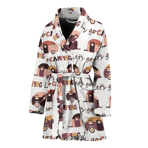 Camper Van Pattern Print Design 01 Women's Bathrobe