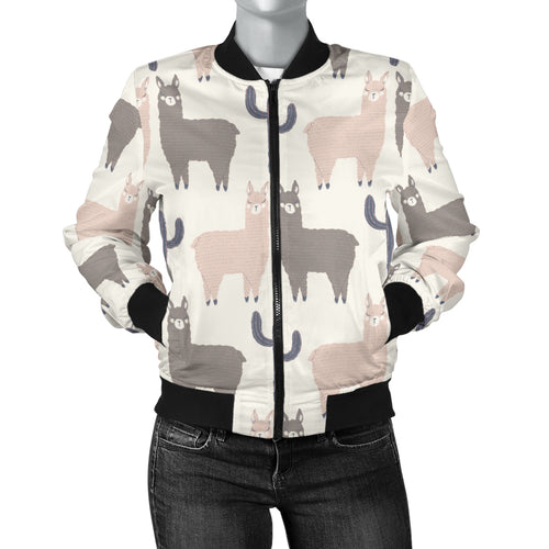 Llama Alpaca Pattern Women'S Bomber Jacket