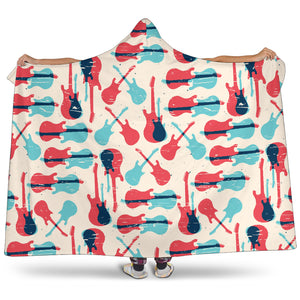 Red Blue Guitar Pattern Hooded Blanket