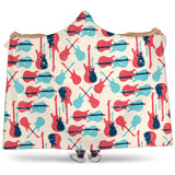 Red Blue Guitar Pattern Hooded Blanket