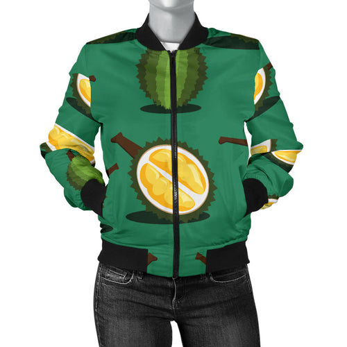 Durian Pattern Green Background Women'S Bomber Jacket