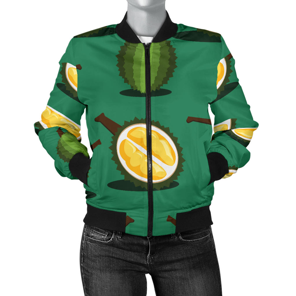 Durian Pattern Green Background Women'S Bomber Jacket