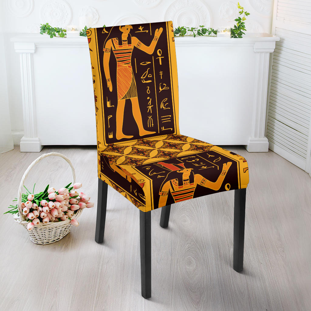 Egypt Hieroglyphics Pattern Print Design 05 Dining Chair Slipcover