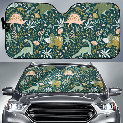 Dinosaurs Tropical Leaves Flower Pattern Car Sun Shade