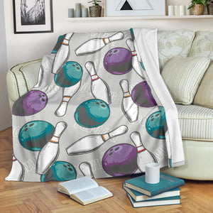 Bowling Ball And Pin Gray Background Premium Blanket