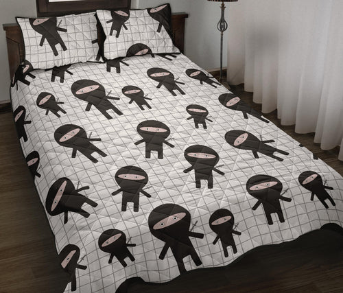 Ninja pattern plaid background Quilt Bed Set