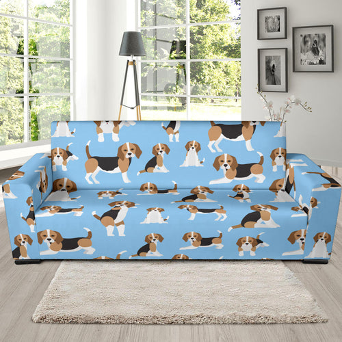 Beagle Dog Blue Background Pattern Sofa Slipcover