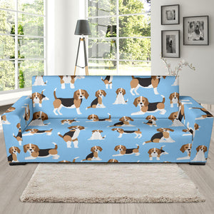 Beagle Dog Blue Background Pattern Sofa Slipcover
