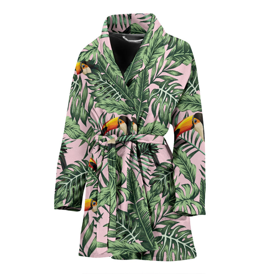 Toucan Tropical Green Jungle Palm Pattern Women'S Bathrobe