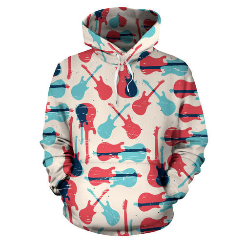 Red Blue Guitar Pattern Men Women Pullover Hoodie