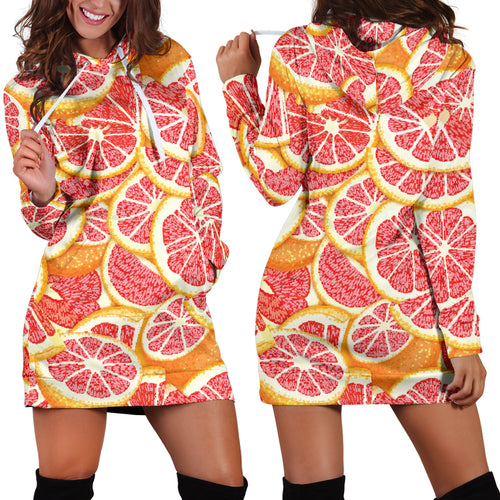 Tropical Grapefruit Pattern Women'S Hoodie Dress